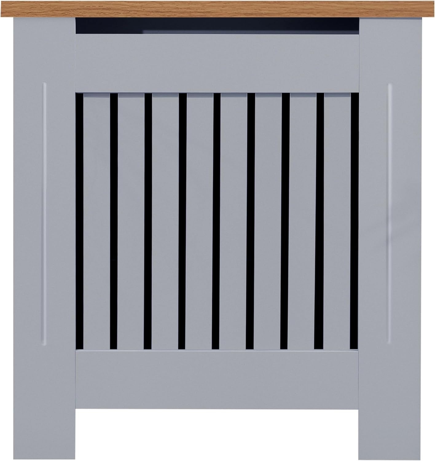 Gray Radiator Cover Small MDF Wood Cabinet Modern Vertical Slat Shelf