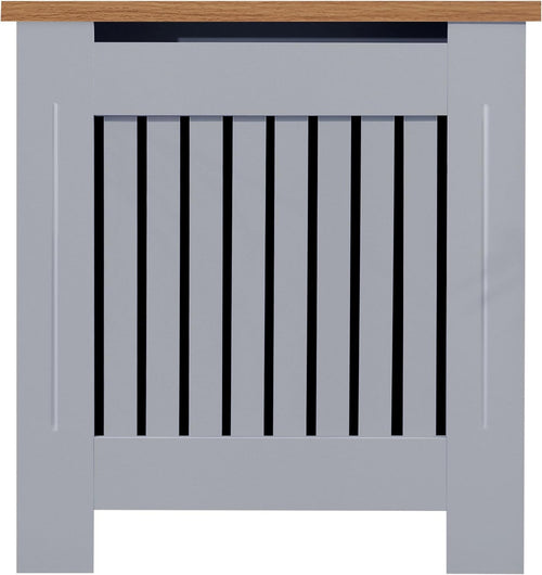 Gray Radiator Cover Small MDF Wood Cabinet Modern Vertical Slat Shelf