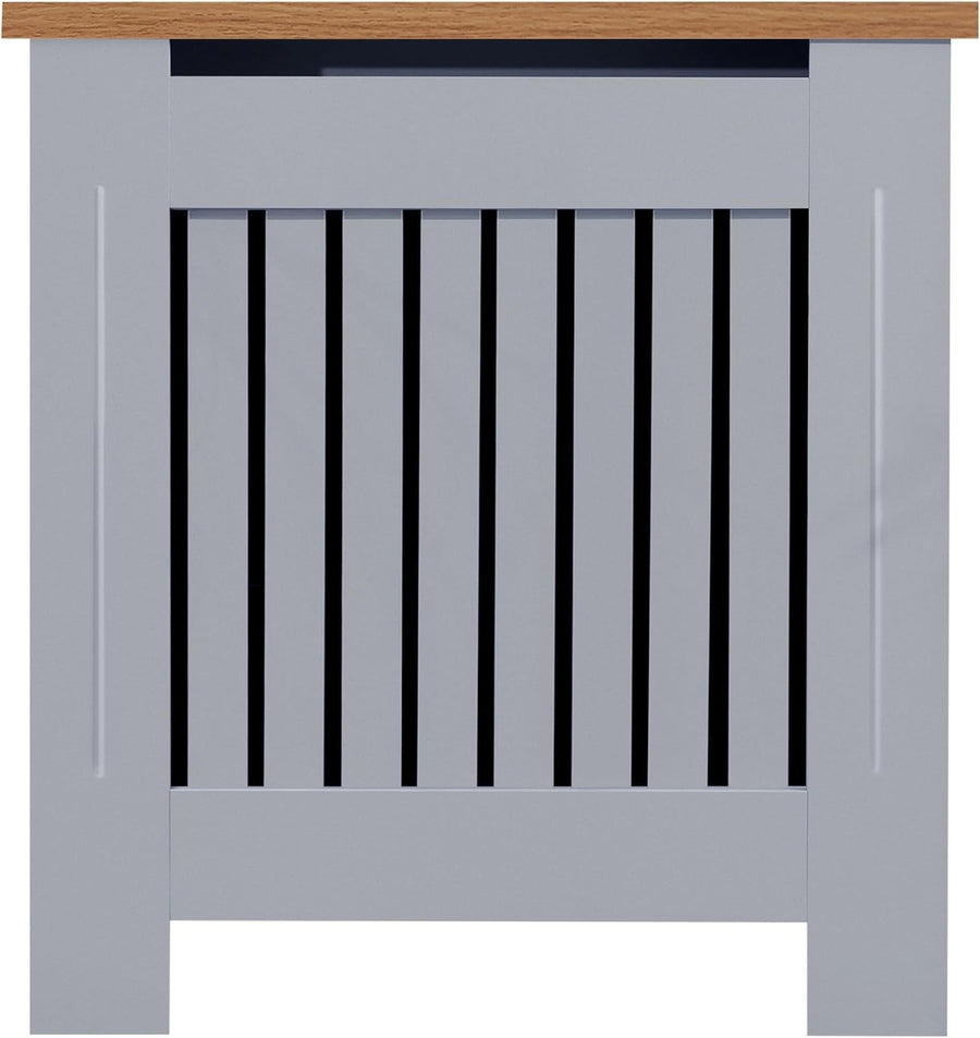 Gray Radiator Cover Small MDF Wood Cabinet Modern Vertical Slat Shelf