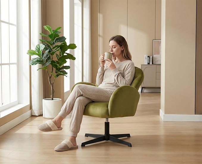 Velvet Swivel Armchair Vanity Tub Chair Modern Accent Green