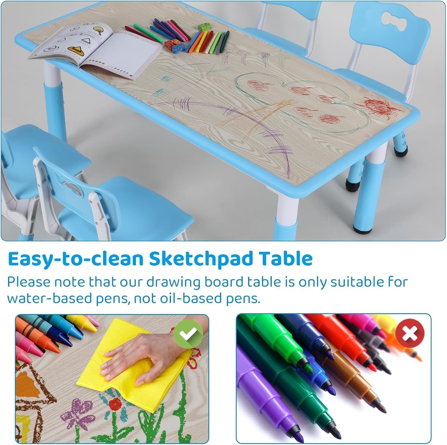 Adjustable Kids Table & 4 Chairs Set Safe Durable Plastic Furniture Blue