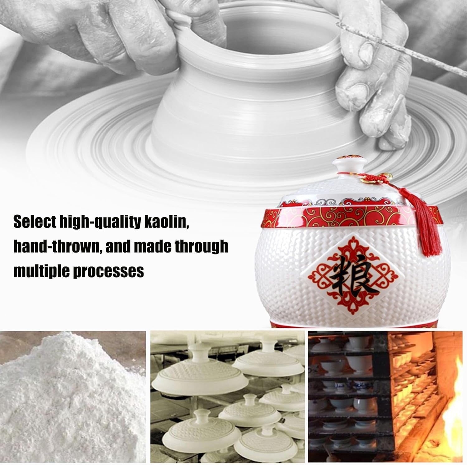 Large Ceramic Rice Jar with Lid Airtight Grain Storage Container