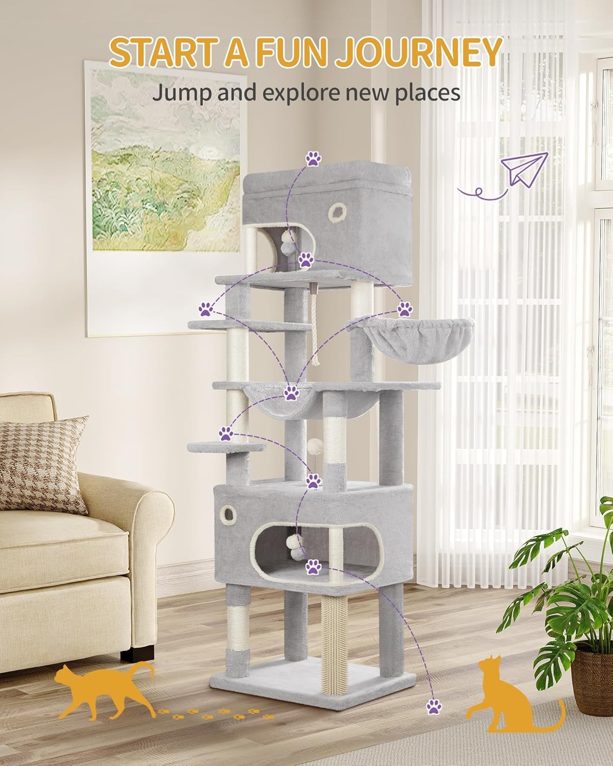 178cm Tall Cat Tree Tower Multi-Level Scratching Posts Condos