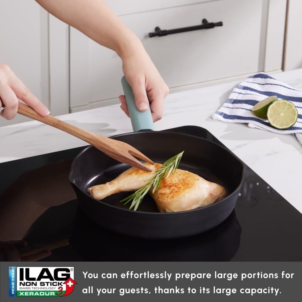 7Pcs Black Ceramic Non-Stick Cookware Set, PFAS-Free, Induction Dishwasher Safe