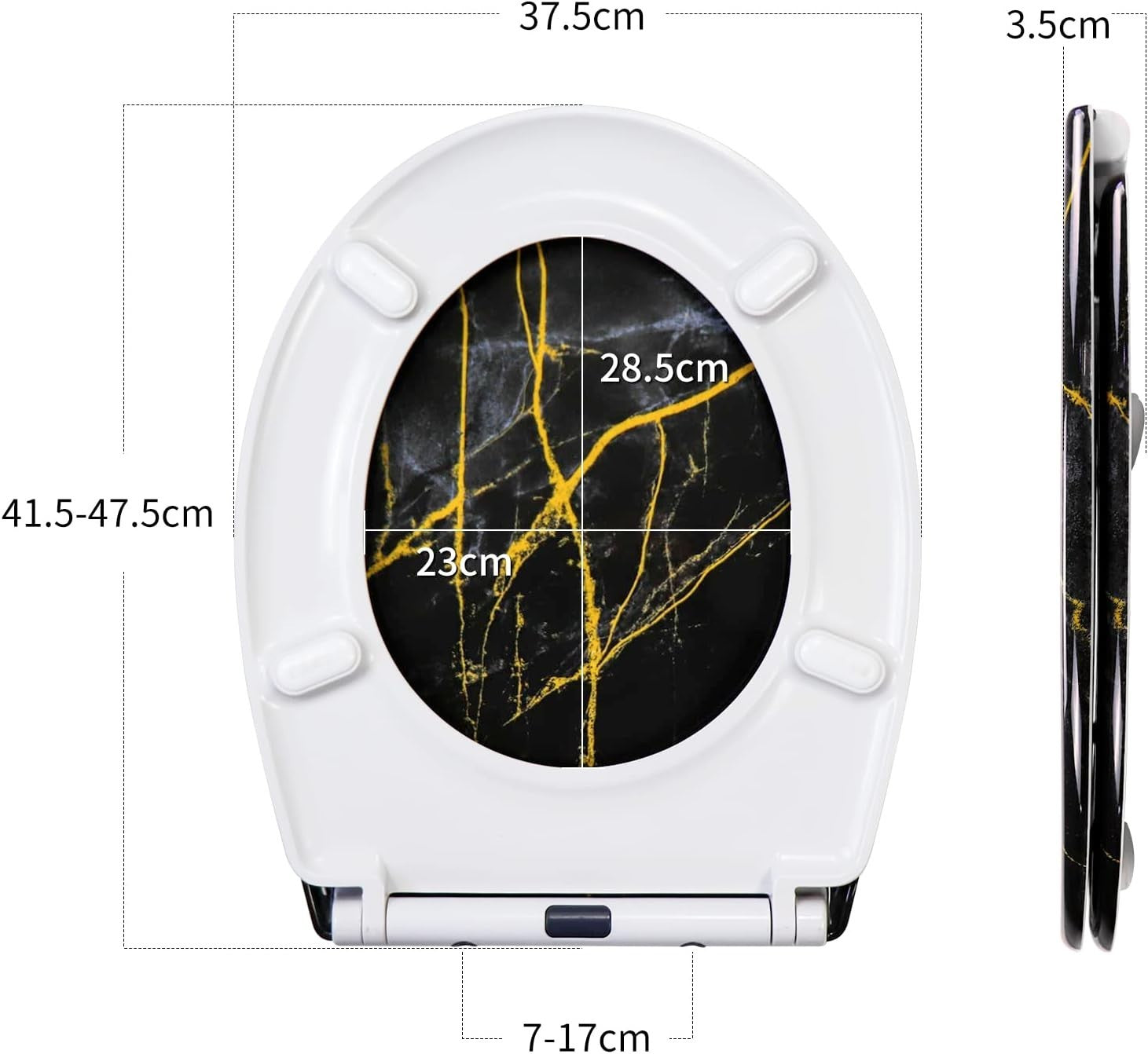 Black Marble Toilet Seat Soft Close Quick Release Top Fix 45x37cm