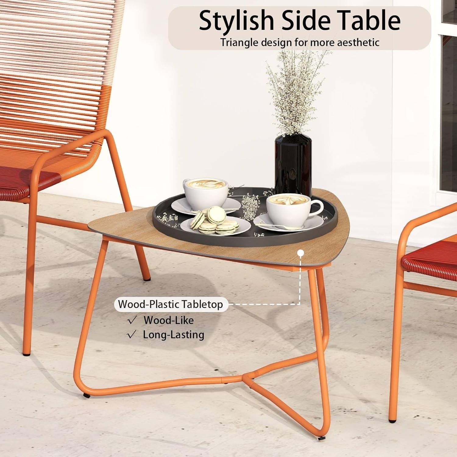 3pc Outdoor Rattan Bistro Chairs with Side Table Modern Balcony Garden Set