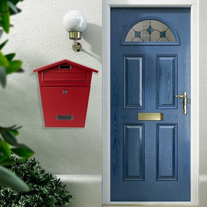 Wall Mounted Lockable Mailbox Red Waterproof Secure Post Box Large Capacity