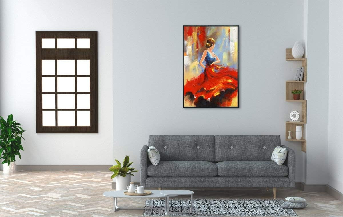 Black Framed Abstract Dancing Canvas Wall Art Ready to Hang
