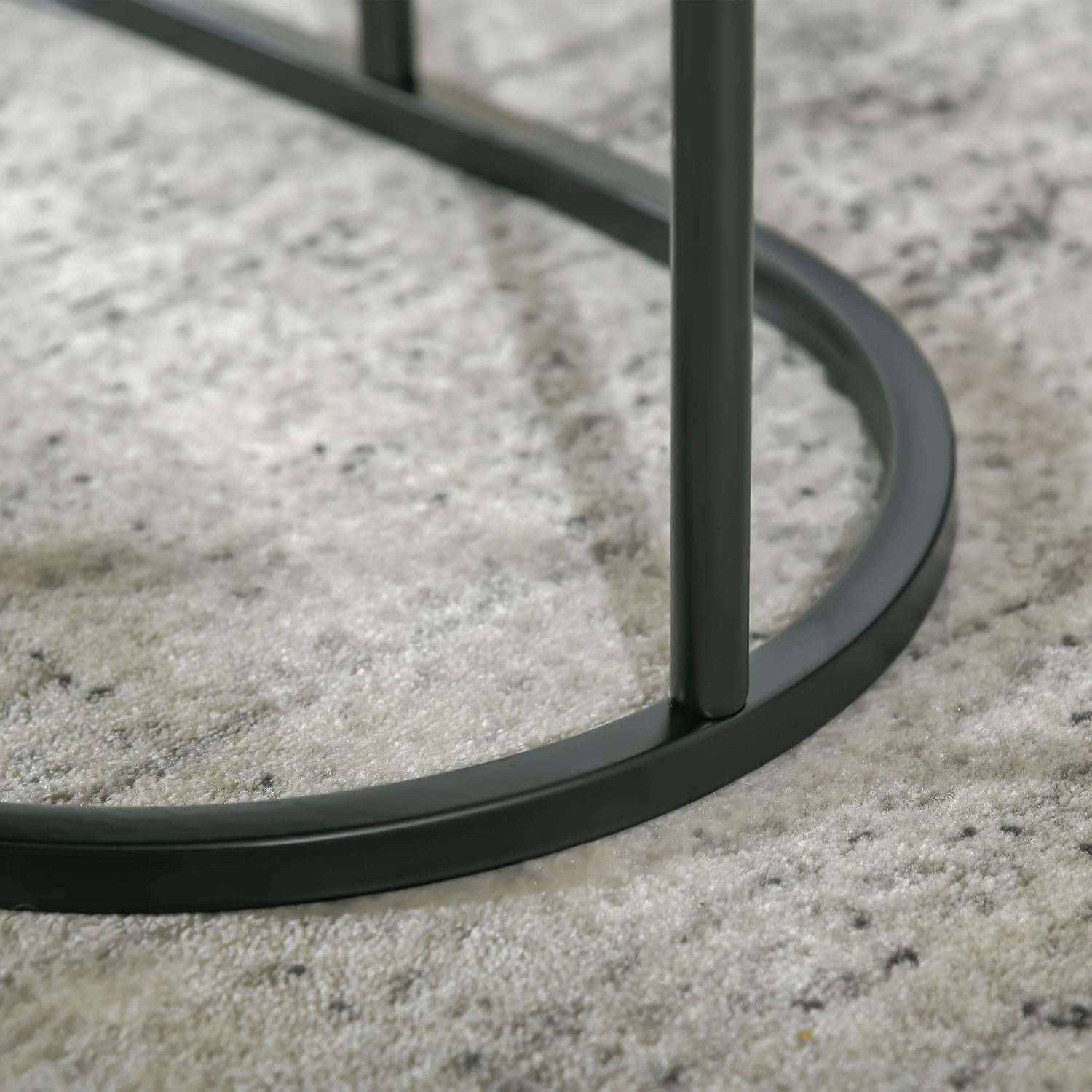 Nesting Coffee Table Set of 2 Black Faux Marble End Tables Round Oval