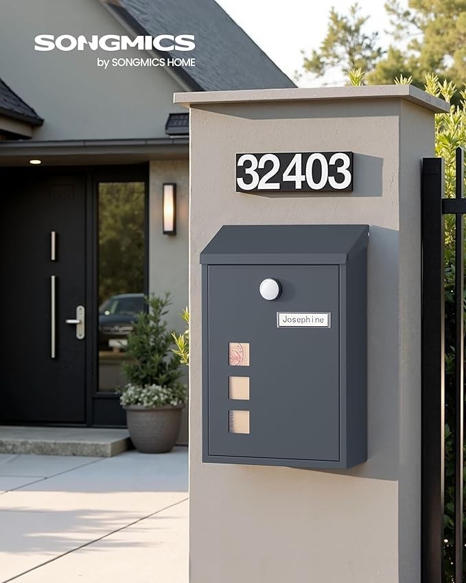 Wall Mounted Post Box Secure Lock Rust-Resistant Steel Letterbox Grey