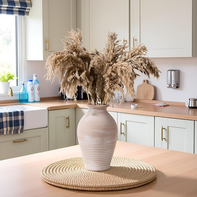 Rustic Ceramic Farmhouse Vase 9.2in Whitewashed Terracotta Home Décor