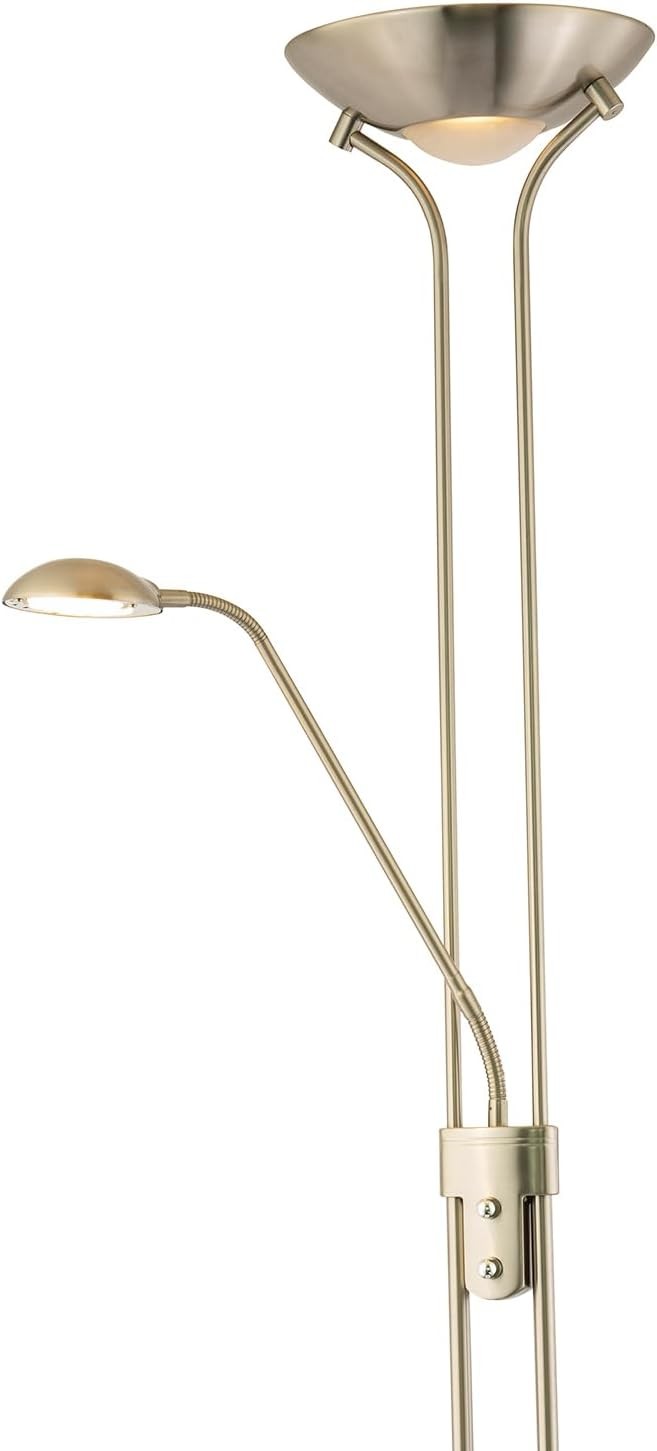 Satin Nickel Mother Child Floor Lamp Dimmable LED Reading Light