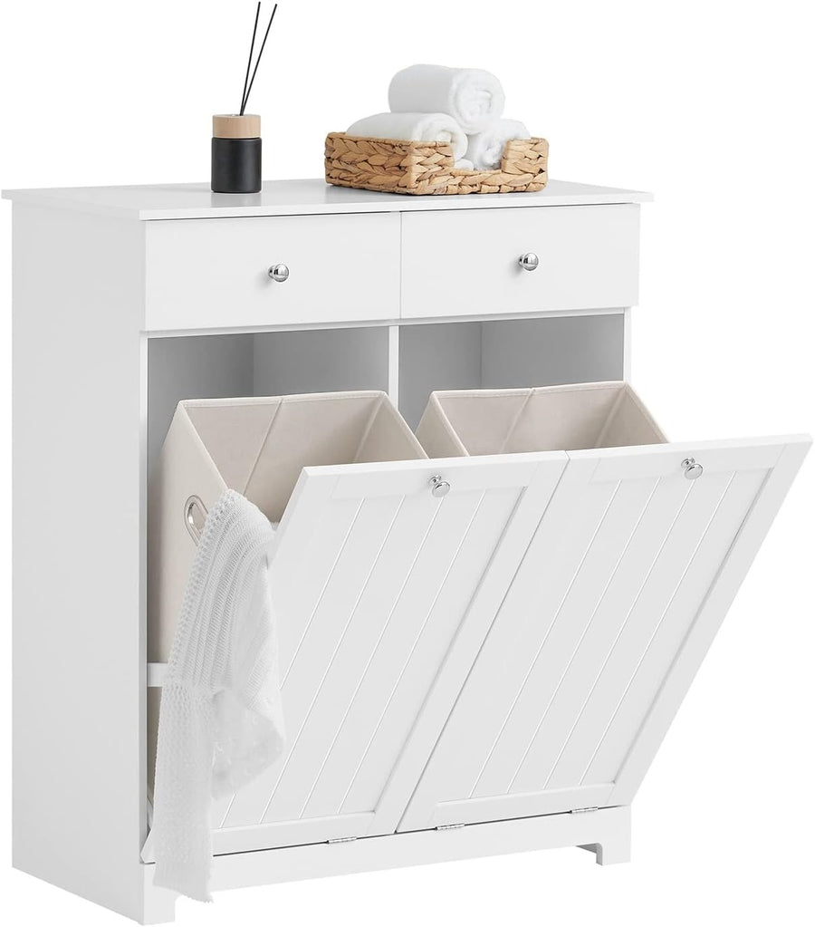 Bathroom Laundry Cabinet Storage Unit with Drawers & Baskets White MDF