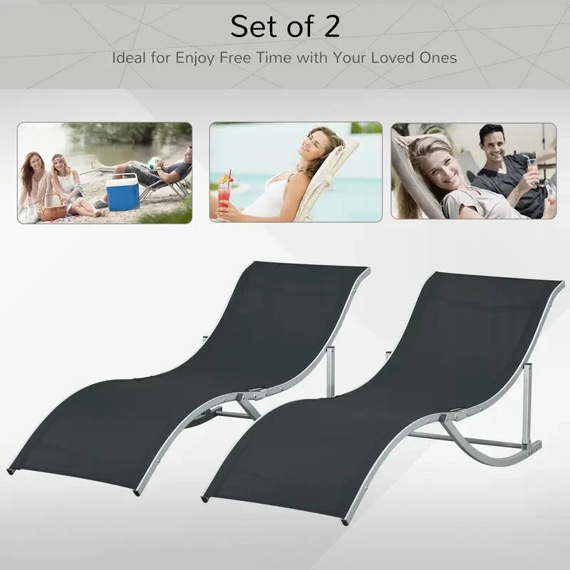 Set of 2 S-Shaped Folding Sun Lounger Reclining Chairs Garden Patio