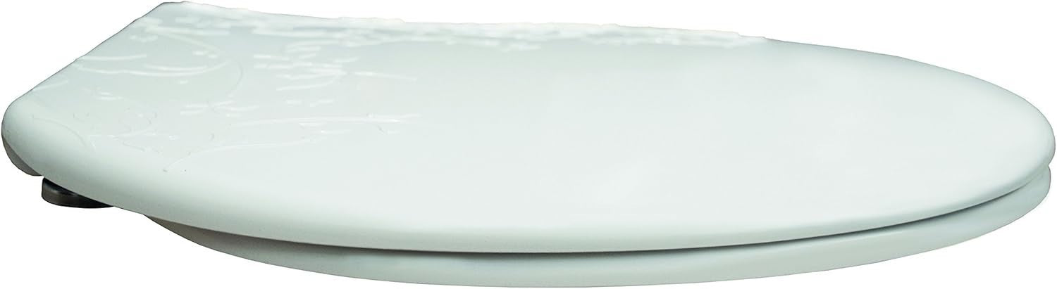 White Floral Toilet Seat Slow Close Adjustable Hinges Universal Fit