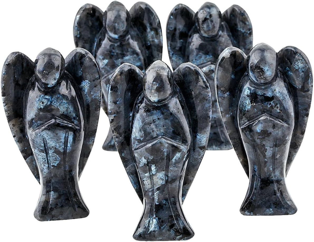 3" Black Labradorite Crystal Guardian Angel Figurine Carved Healing Stone