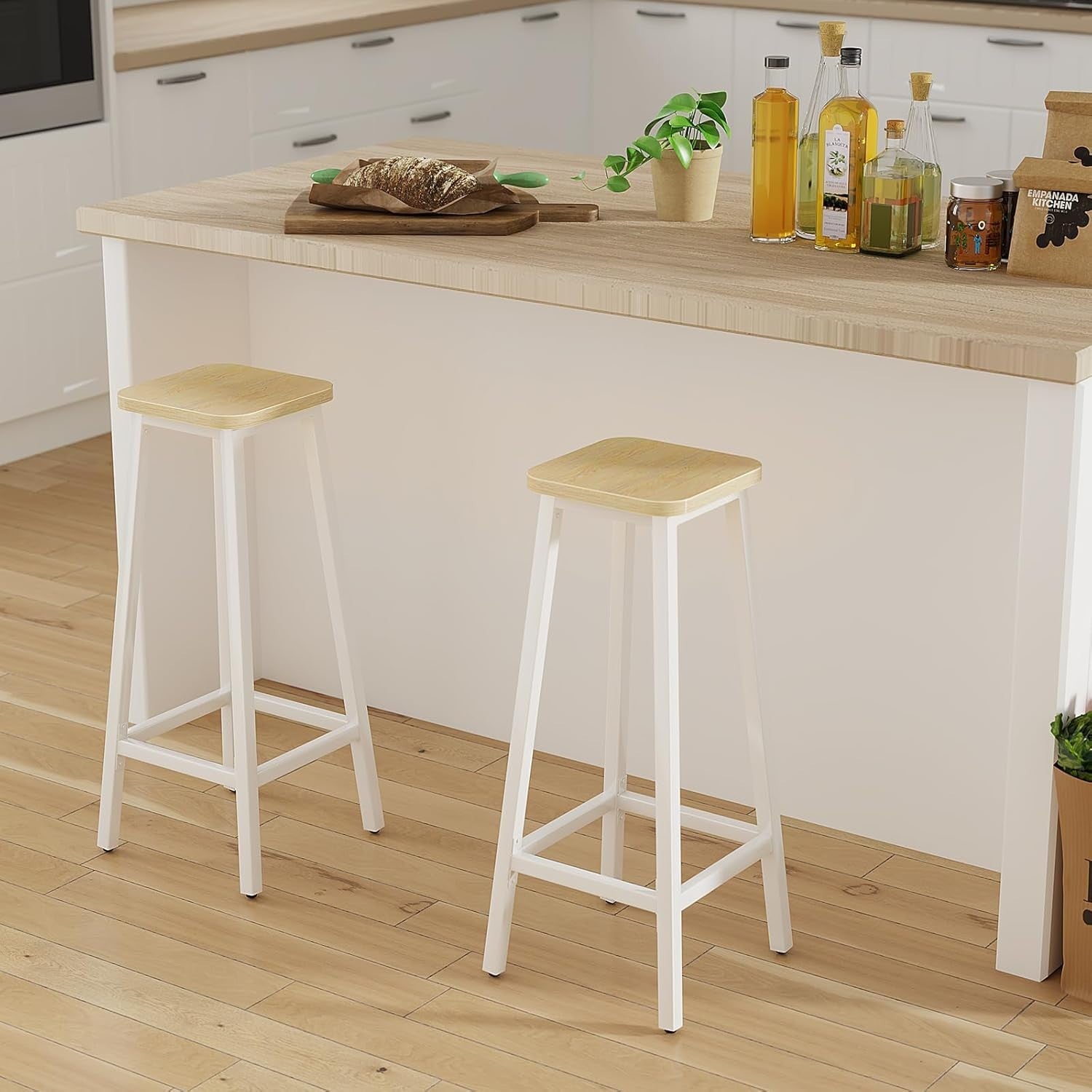 Square Bar Stool Set of 2 | Adjustable Footrest 29.5x29.5x70CM