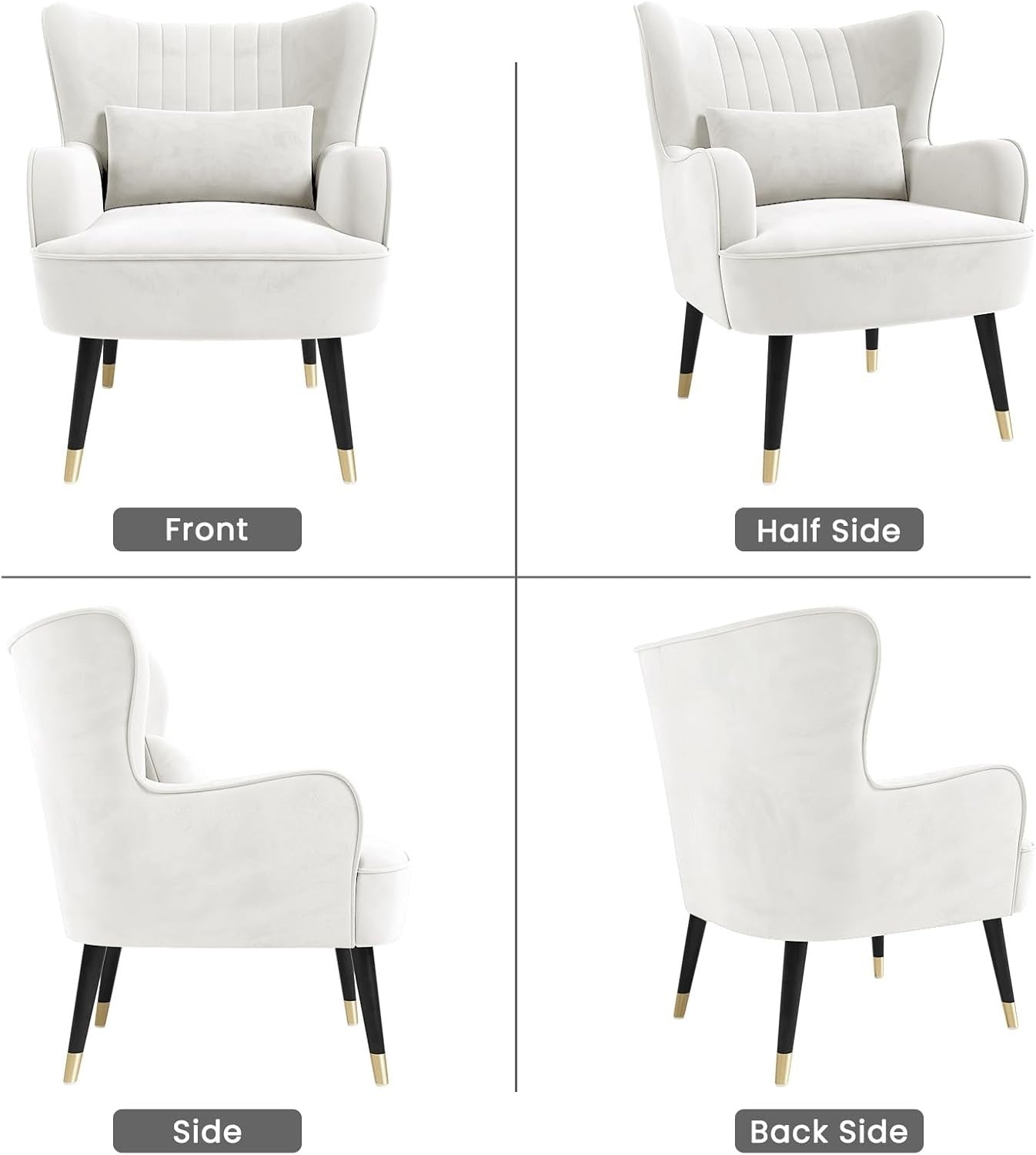Luxury Velvet Accent Chair with Lumbar Pillow | Modern Wingback Lounge Seat