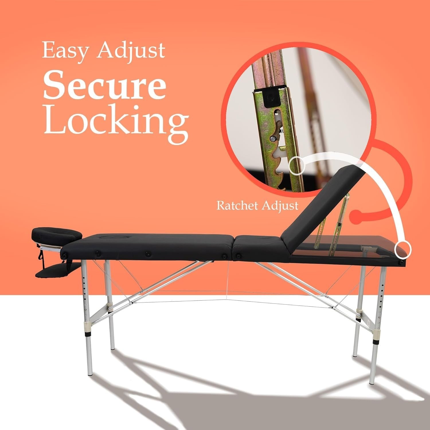 Portable 3-Section Massage Table Aluminium Folding Beauty Therapy Spa Bed Black