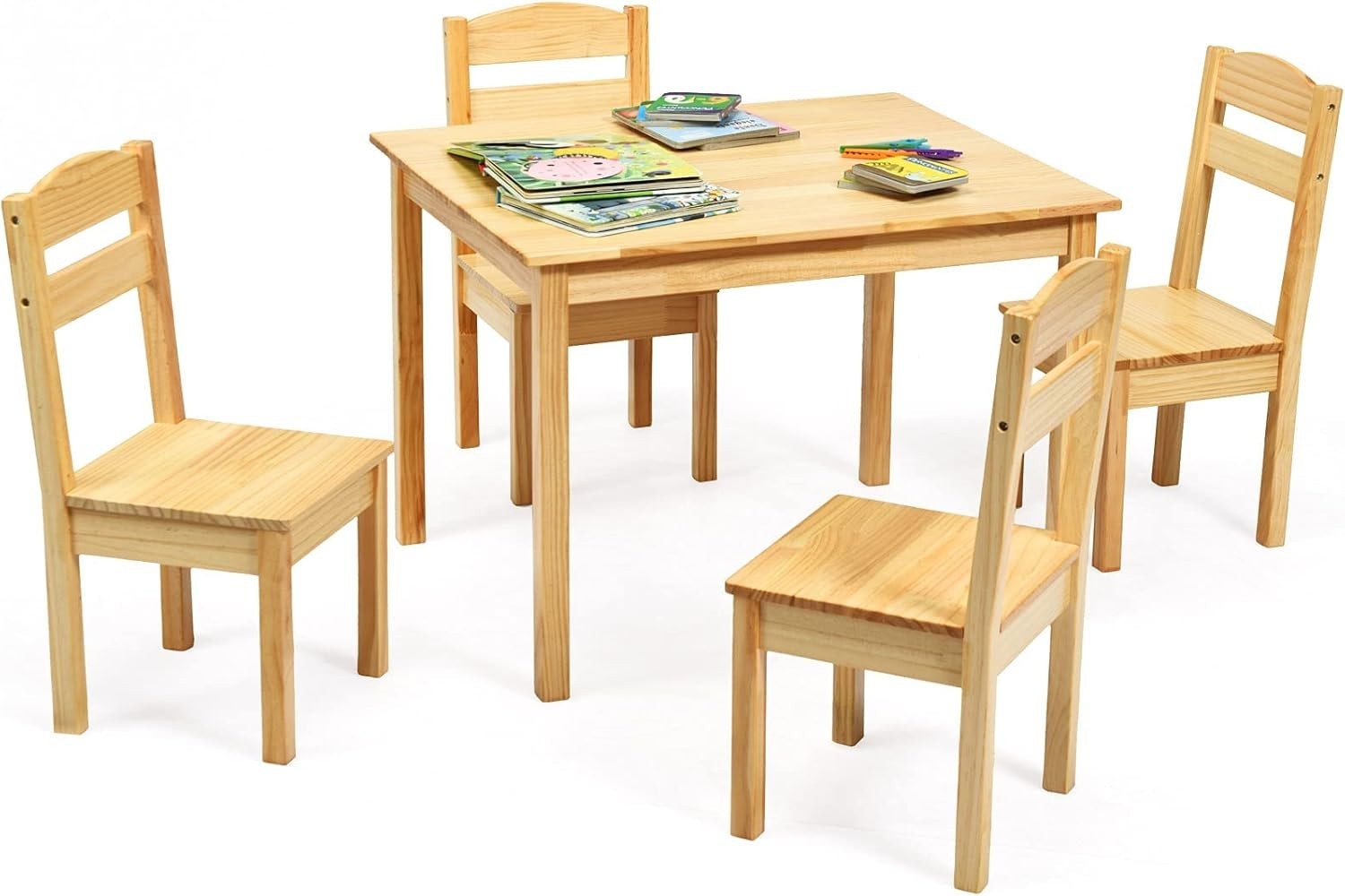 Kids Wooden Table & 4 Chairs Set – Sturdy Pine, Easy Clean, Perfect for Play & S