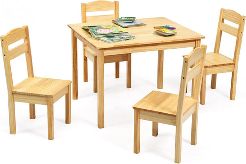 Kids Wooden Table & 4 Chairs Set – Sturdy Pine, Easy Clean, Perfect for Play & S