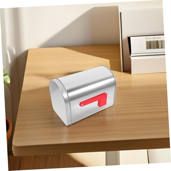 Silver Tin Mailbox Storage Box – Decorative Organizer for Cards, Candy, Letters