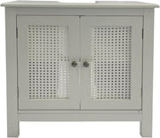 White Under Sink Bathroom Cabinet with Cane Doors & Adjustable Storage Shelf