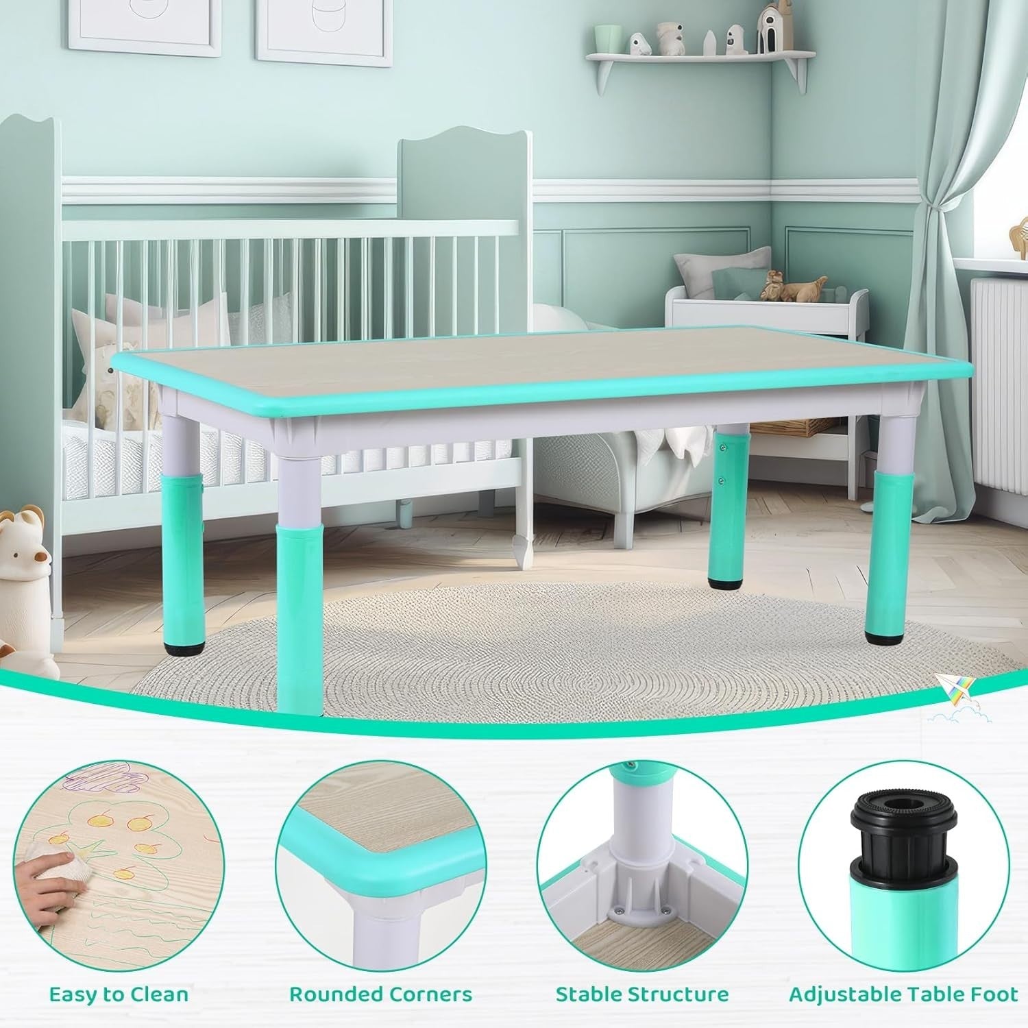 Kids Table & 6 Chair Set Height Adjustable Plastic Classroom Furniture