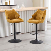 Yellow Chenille Bar Stool Set of 2 Adjustable Swivel Kitchen Counter Chairs