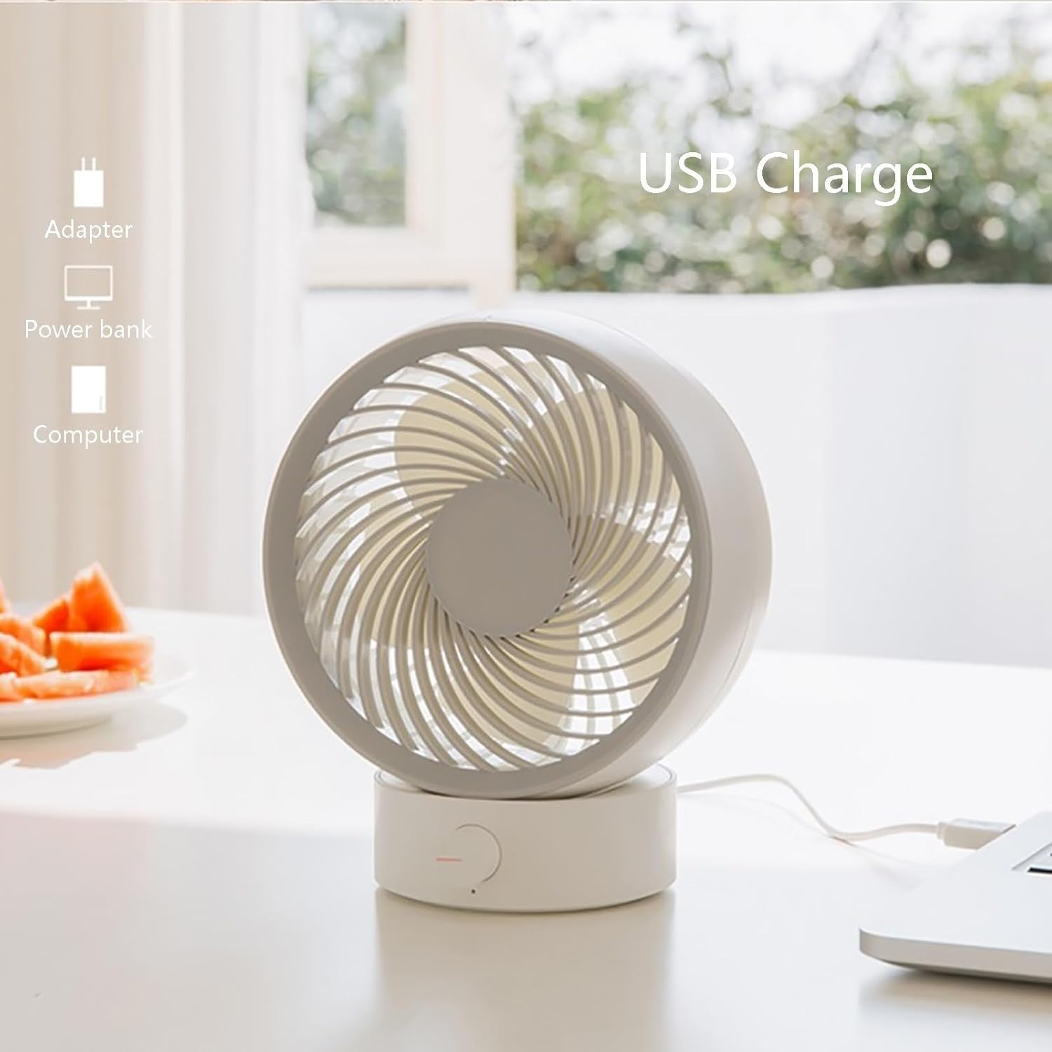 Ultra Quiet Small Fan with Stepless Speed Control - Portable Desk Fan White