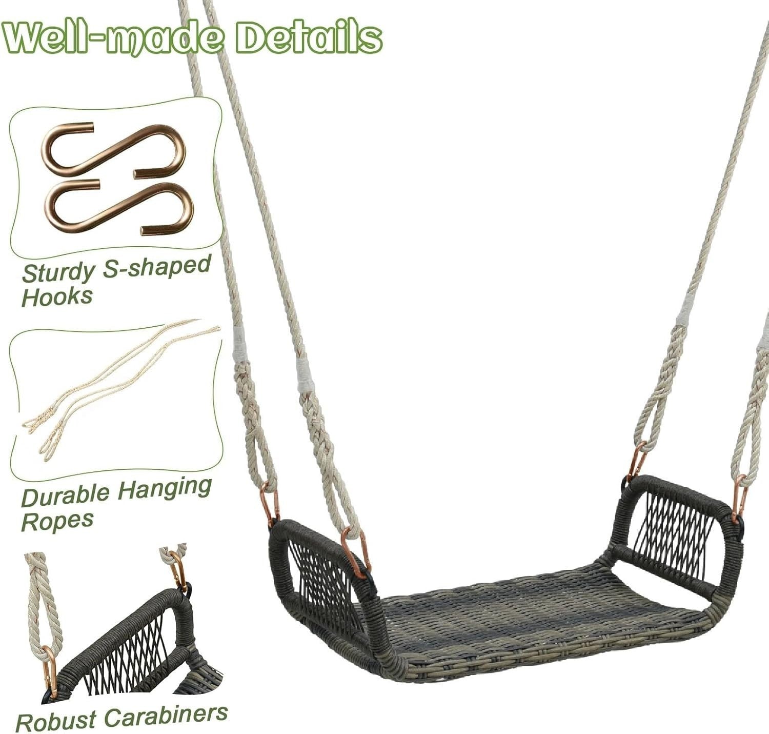 Outdoor Rattan Hanging Swing Chair Seat Patio Balcony Porch Rope Swing