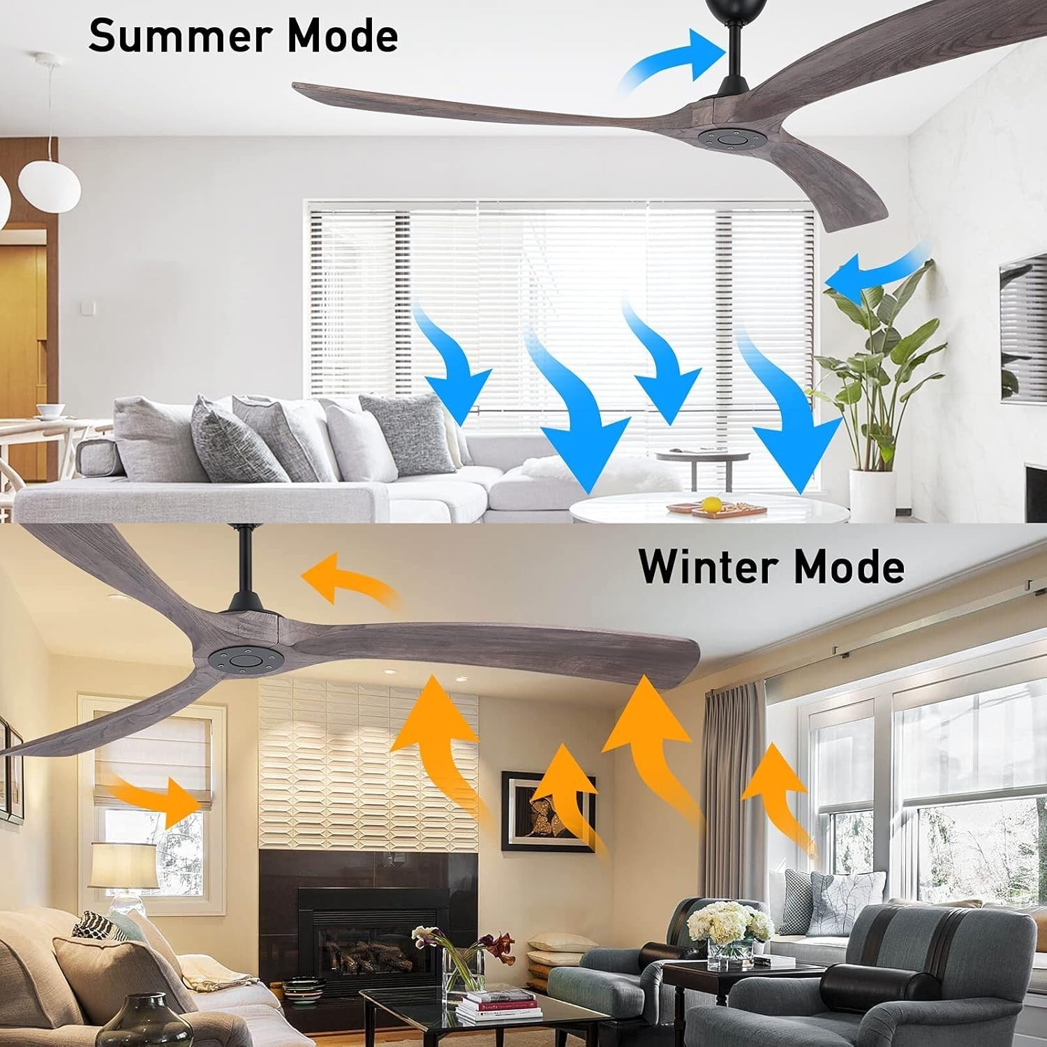Ovlaim 183CM Smart WiFi Ceiling Fan, 3 Gray Wood Blades, Remote, App