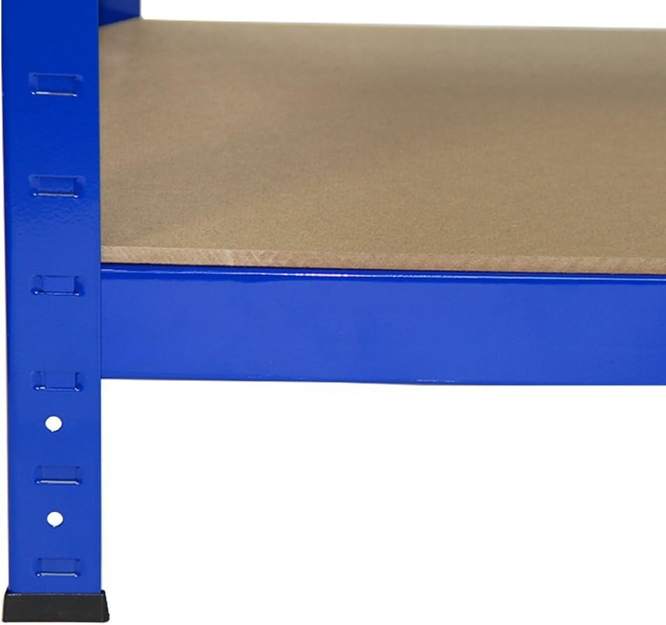 2 T-Rax Heavy Duty Shelving Units + 120cm Workbench Blue Garage Storage Set
