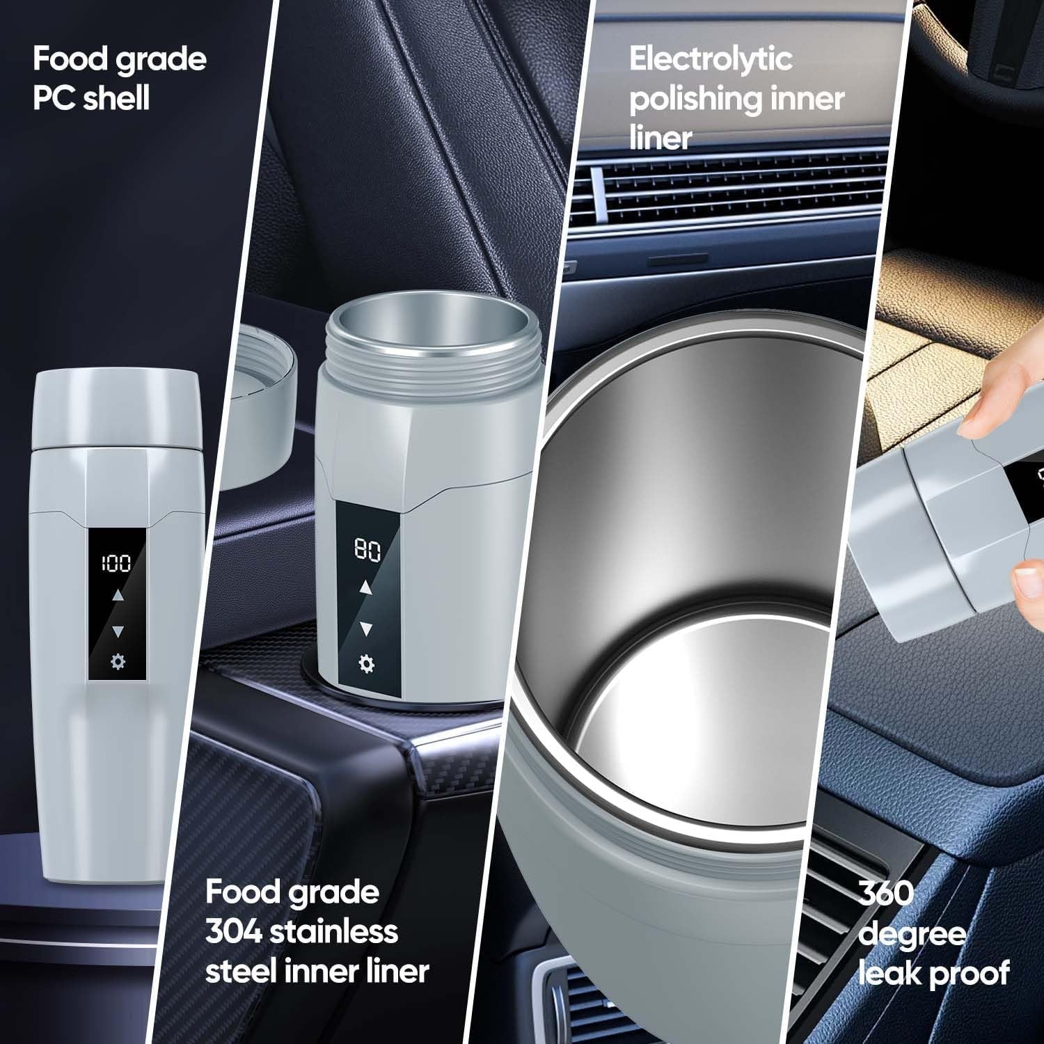 12V Portable Electric Kettle 40-100°C Car Heating Cup 80W Auto Shut Off