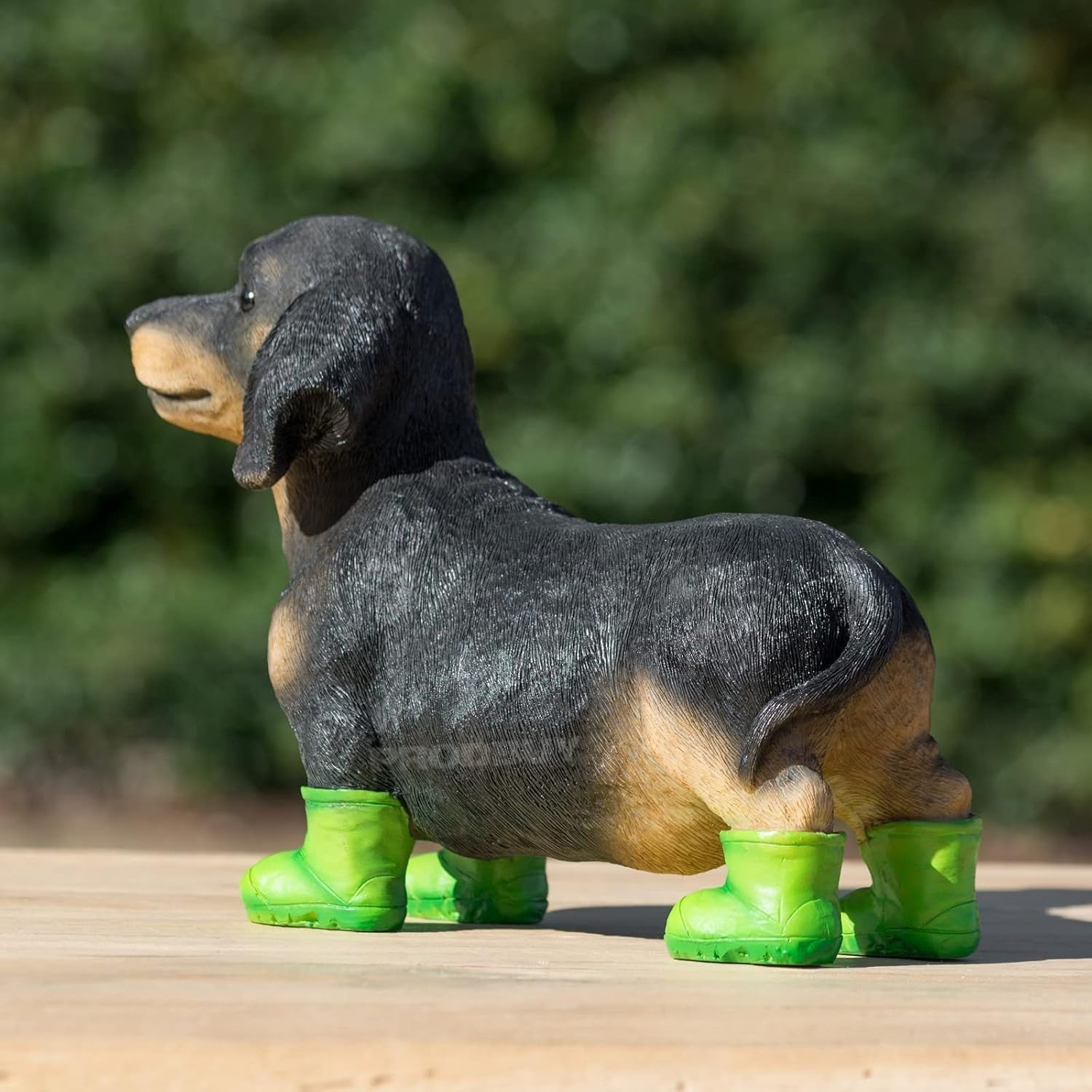Dachshund Puppy Garden Ornament Resin Sausage Dog with Green Boots Outdoor Decor