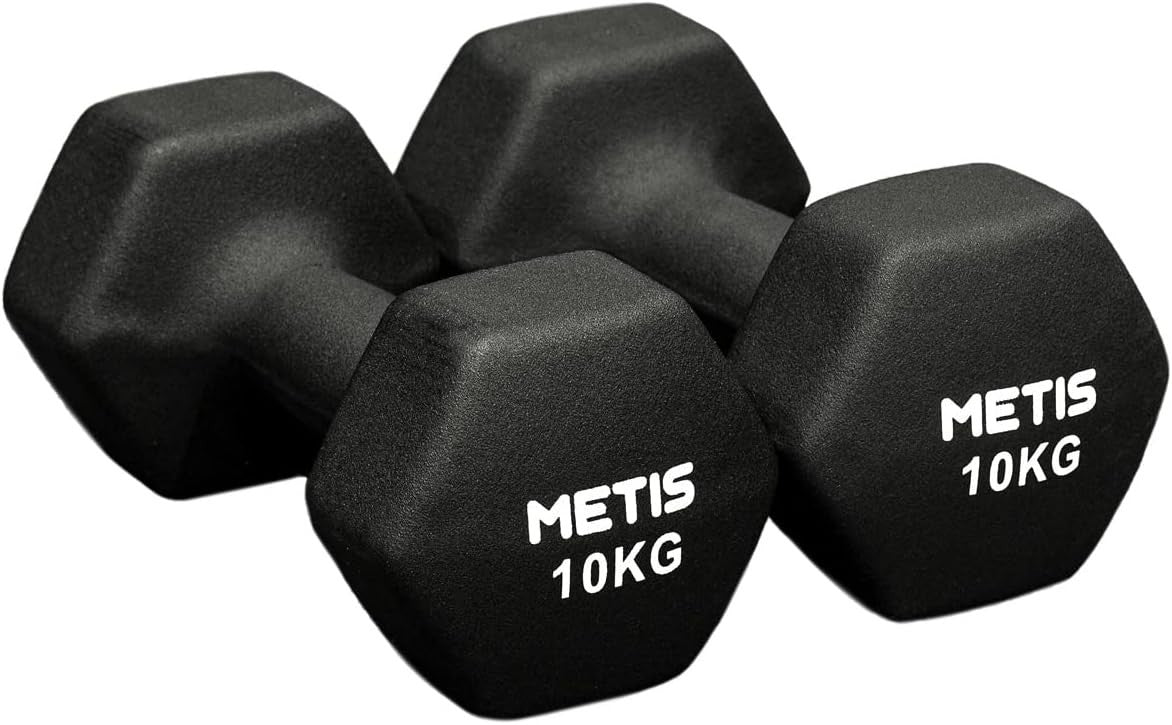 10KG Neoprene Hex Dumbbells Pair Non-Slip Anti-Roll Home Gym Weights