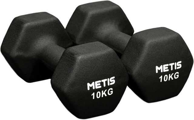 10KG Neoprene Hex Dumbbells Pair Non-Slip Anti-Roll Home Gym Weights