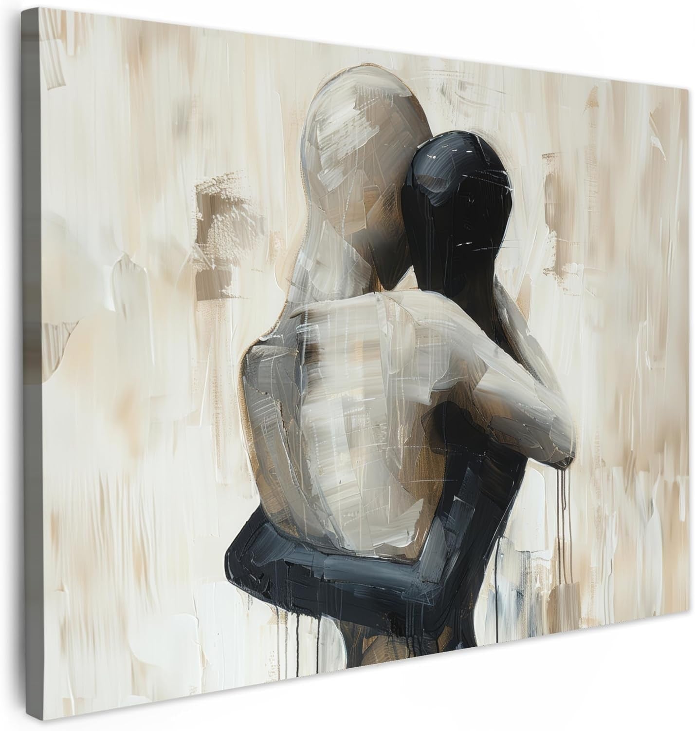 Abstract Couple Canvas Wall Art 40x30cm Framed Beige Print