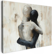 Abstract Couple Canvas Wall Art 40x30cm Framed Beige Print