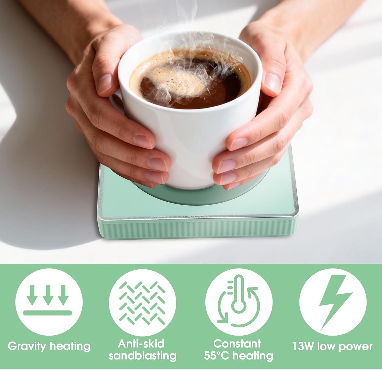 Light Cedar Green USB Coffee Mug Warmer 55°C Desk Heater