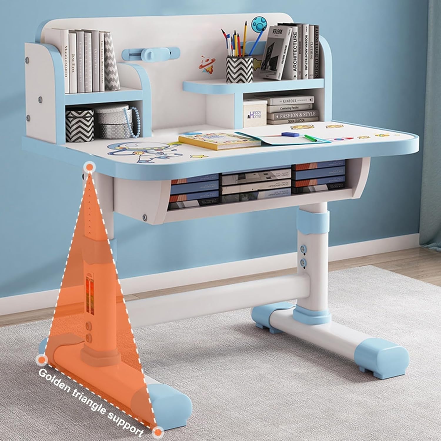 Adjustable Kids Desk & Chair Set with Drawer, Large Writing Board Pink A