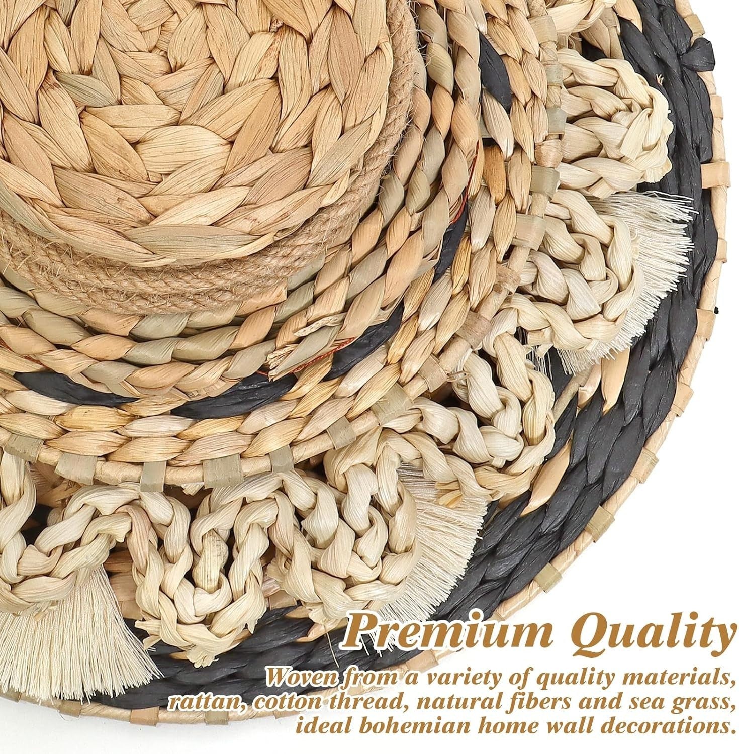 Set of 9 Boho Woven Wall Baskets 4"-12" Rustic Hanging Decor