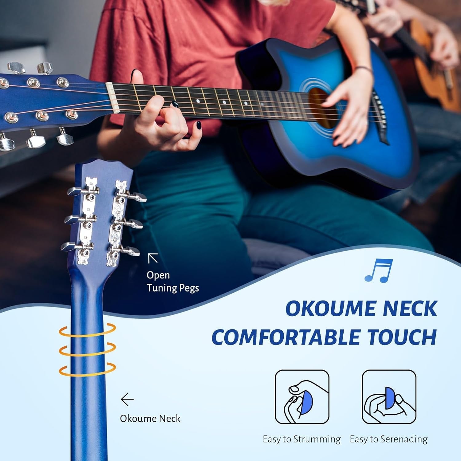 38" Full Size Acoustic Guitar Starter Kit Blue w/ Bag & Capo