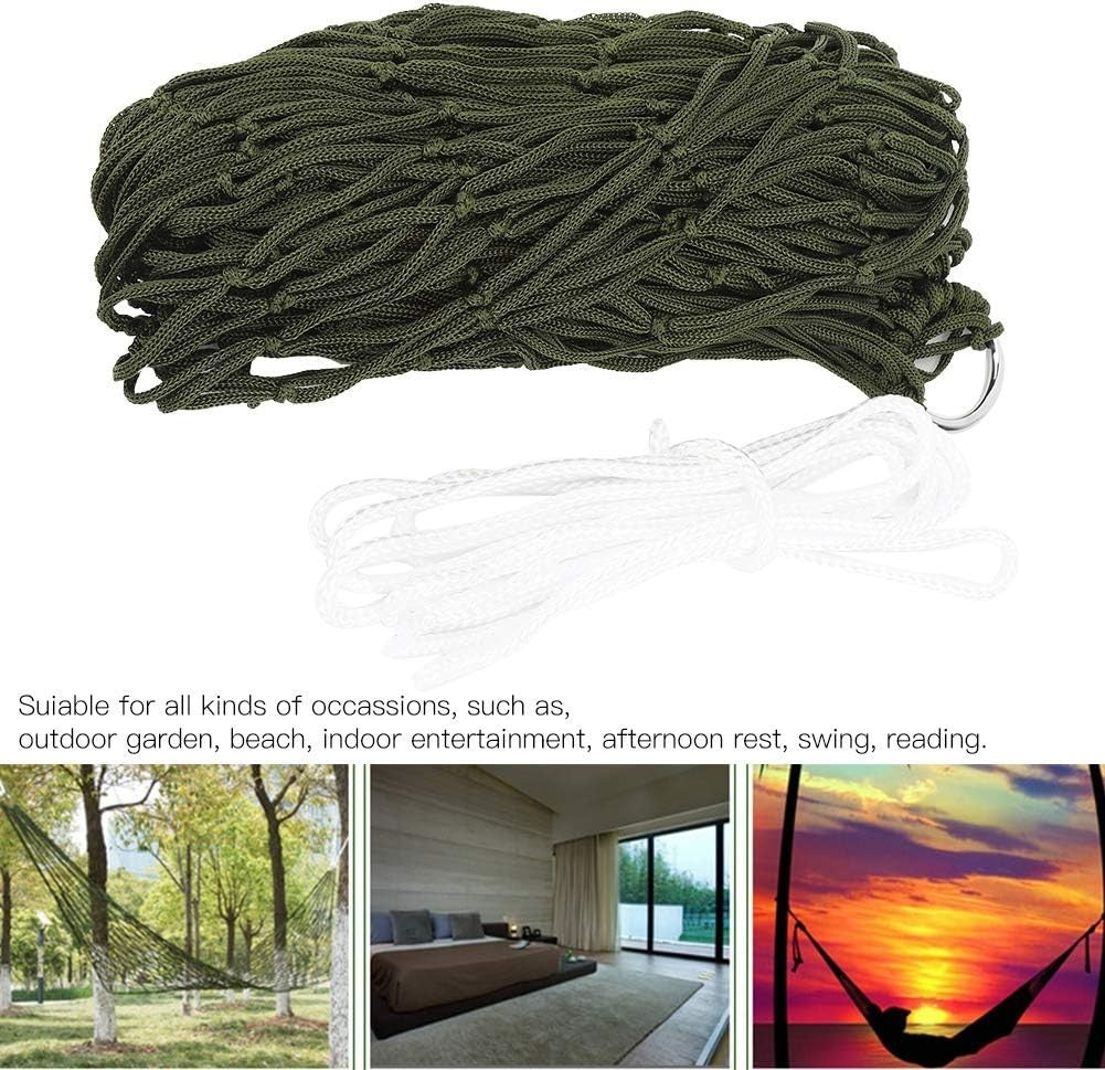 Single Person Camping Hammock – Strong Nylon Mesh Net Bed with Ropes for Garden