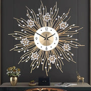 Large Sunflower Wall Clock 50cm Silent Modern Luxury Metal Crystal Home Decor