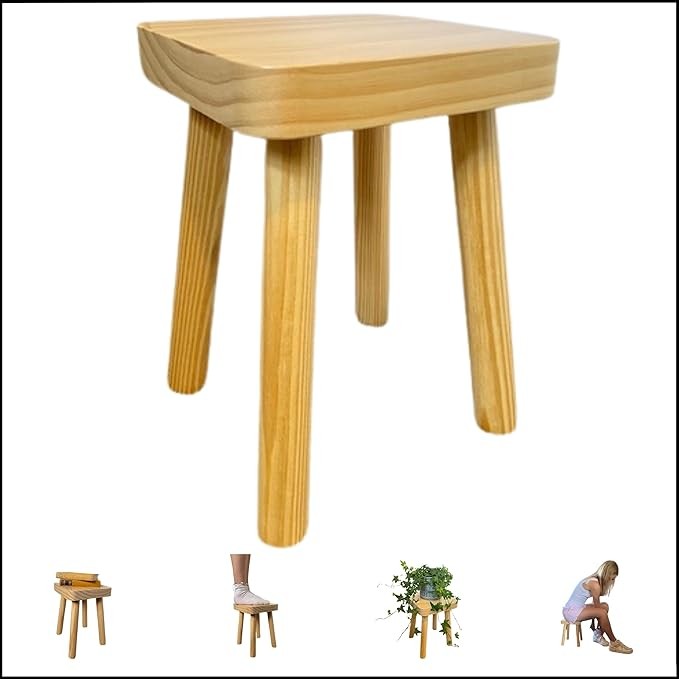 Wooden Plant Stand Small Stool Table Rustic Indoor Flower Pot Holder Natural