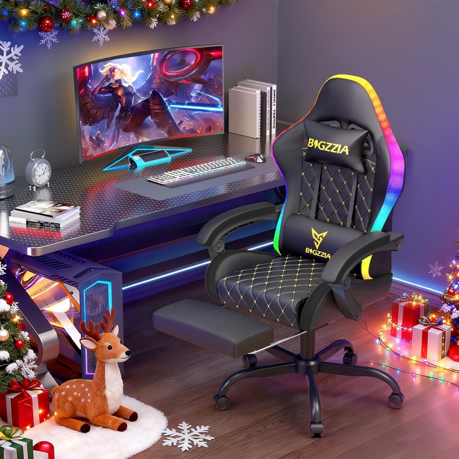 Gaming Chair with LED Lights Recliner Footrest Ergonomic High Back