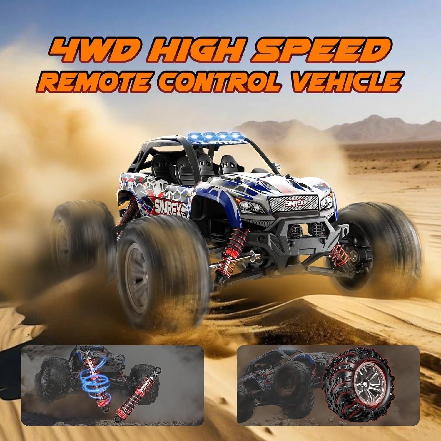 1:16 4WD RC Car 36KPH – High-Speed Off-Road Truck, LED Lights, All-Terrain Toy