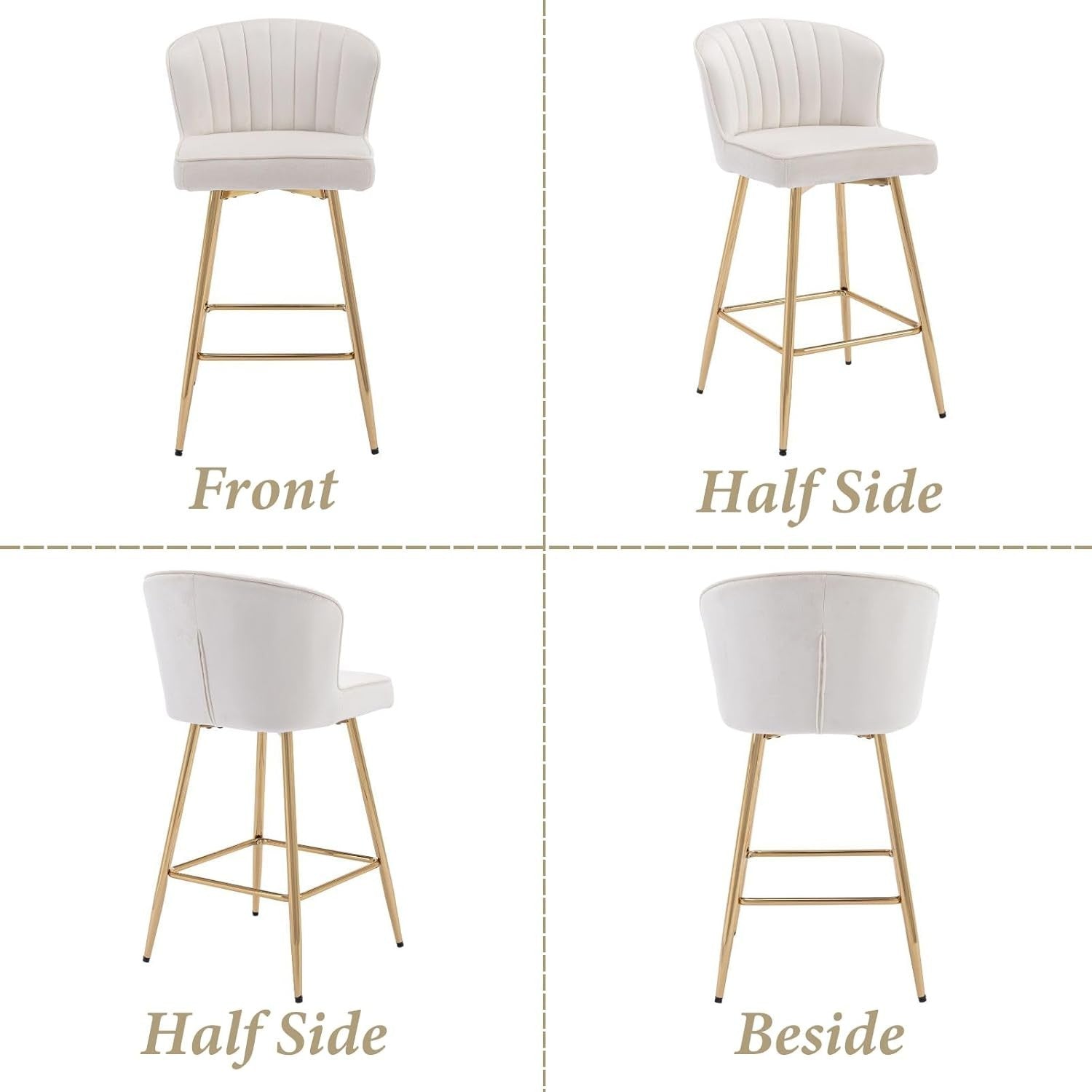 Set of 2 Beige Velvet Bar Stools with Gold Metal Legs Adjustable Counter Chairs