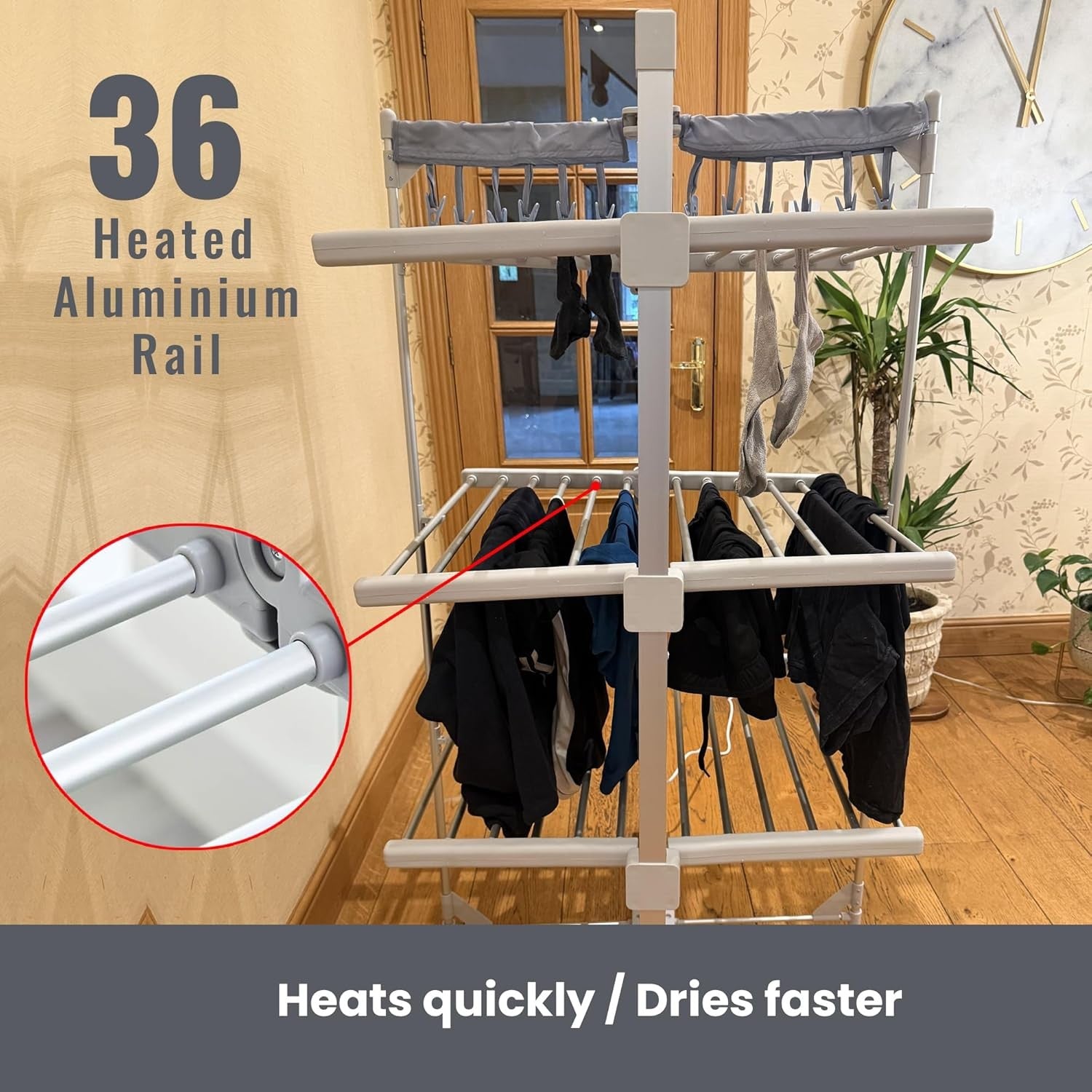 3 Tier Heated Clothes Airer Electric Dryer With Cover Touch Screen Timer